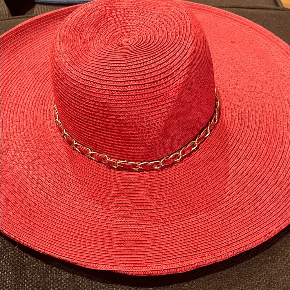 Milani Red Hat with Gold Chain Detail